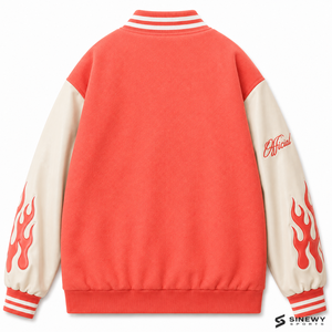 เสื้อแจ็คเก็ตวาร์ซิตี้สีแดงคอรัลสำหรับผู้ชาย SINEWY SPORTS ปักลายต้นปาล์ม LA แขนเสื้อลายเปลวไฟ เสื้อแจ็คเก็ตเบสบอลลำลองสำหรับใส่ในฤดูใบไม้ร่วง - Product Image 2