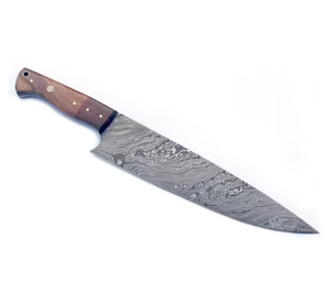 Cuchillo de Chef de Acero de Damasco, Forjado a Mano, Mango de Madera, Moderno, Ambidiestro, Cuchillo de Cocina Personalizado, Hoja de Prestigio Hecha a Mano, Acabado Cepillado - Product Image 1