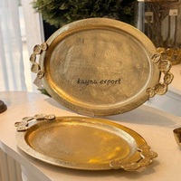 Rechthoekige decoratieve dienblad met messing palmboom handgrepen, in kuststijl, metalen handgemaakte serveerblad