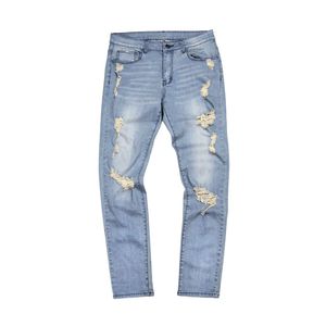 Skinny Fit Men's Ripped Jeans Dark Indigo Distressed Denim <b>Trousers</b> Symmetric Knee Rips Cotton Stretch Fashion Streetwear Pants - Product Image 5