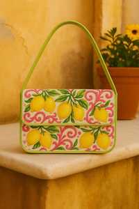Handmade Embroidered <b>Canvas</b> Handbag Rectangular Shape Cactus Pattern Green Handle Textile Craft - Product Image 2