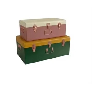 Offre Spéciale : Lot de 2 Coffres de Rangement Métalliques Vert Foncé, Boîtes Décoratives en Fer avec Poignée Avant et Serrures Or Rose - Product Image 4
