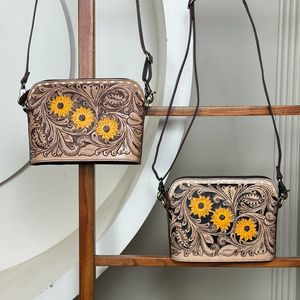 กระเป๋าและกระเป๋าถือสำหรับผู้หญิงลายดอกไม้ดอกทานตะวันทำมือพร้อมสายคล้องไหล่สำหรับการใช้งานประจำวันขายดี - Product Image 4