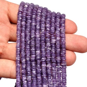 Perles de pierre précieuse Lepidolite naturelle lisses Heishi Tyre 5MM, perles en vrac pour la fabrication de bijoux, prix de gros en provenance d'Inde - Product Image 1