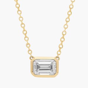 East West Emerald Cut Bezel Lab-Grown Diamond Pendant In White Gold - Product Image 1