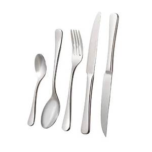 Collection de couverts minimalistes en acier inoxydable, comprenant une fourchette, une cuillère, un couteau et une cuillère à café durables, pour une table à manger moderne - Product Image 1