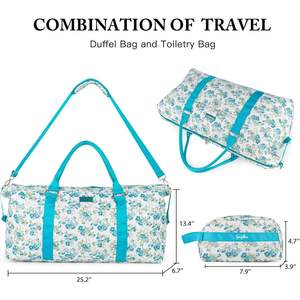 Bolsa de viaje GangBan con neceser, bolsa de fin de semana para mujer, para yoga, gimnasio, con estampado de flores blancas - Product Image 3