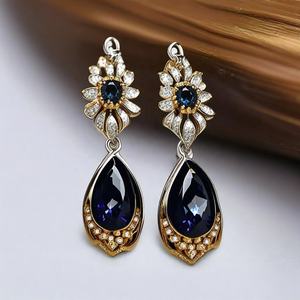 Vente en gros de bijoux en argent 925 pour femmes, boucles d'oreilles pendantes en zircone blanche bleu hydro - Product Image 4