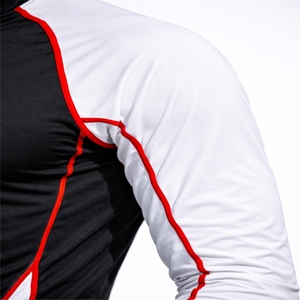 Men Long Sleeve Color Block <b>Compression</b> <b>Shirt</b> Fitness Everyday Active Comfort Style High Neck Style <b>Black</b> Main Body White Sleeve - Product Image 4