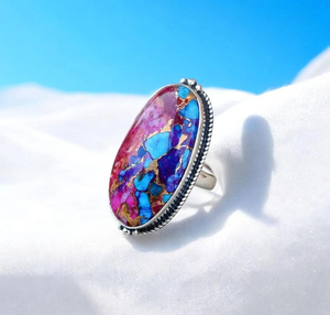 Pink Oyster Ring 925 Sterling Silver Handmade Band Bezel Setting Ring For Her - Product Image 3