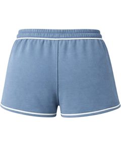 Shorts en molleton de coton personnalisés pour femme, bleu poussière avec contraste blanc, taille élastique, décontractés, pour l'été, le sport et la détente - Product Image 2