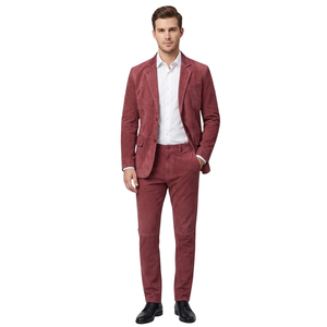 Conjunto de Traje de Dos Piezas para Hombre, Color Borgoña, Blazer con Solapa de Muesca y Pantalones, Atuendo Casual de Negocios - Product Image 3