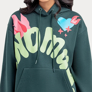 เสื้อฮู้ดดี้โอเวอร์ไซส์ผู้หญิง สีเขียว พิมพ์ลายตัวอักษร ลายหัวใจ ผ้าฝ้าย มีกระเป๋า สไตล์ฤดูใบไม้ร่วง - Product Image 5