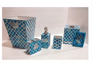Blue Tile Customized Polyresin Eco-Friendly Four-Piece <b>Bathroom</b> <b>Accessories</b> <b>Set</b> Handmade Soap Dispenser Tumbler Tissue Holder - Product Image 2