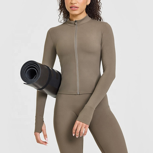 OEM Breathable Lightweight Plus Size Long Sleeve <b>Workout</b> Fitness Top Slim Fit Full Zip Yoga <b>Jacket</b> with Front Logo for Women - Product Image 4