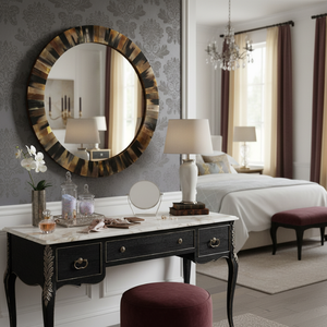 Premium 24 Inch Horn <b>Mirror</b> | Natural Horn Frame Round Wall <b>Mirror</b> | Luxury Decorative <b>Mirror</b> for Living Room Bedroom Entryway - Product Image 4