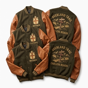 Chaqueta Universitaria Personalizada, Cuerpo de Lana Negra, Mangas de Cuero Color Mostaza, Bordado de Geología Costera Chalk Cliffs, Chaqueta Letterman - Product Image 4