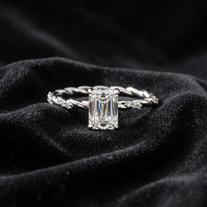 14K White Gold Diamond <b>Ring</b> 1 Ct <b>Emerald</b> Cut Solitaire Twisted Vine <b>Band</b> Engagement <b>Ring</b> Lab Grown Diamond Studded Rope <b>Band</b> - Product Image 3