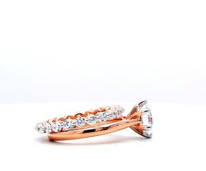Wholesale 14k Rose Gold Lab Grown Diamond Engagement Ring Set Solitaire Round Brilliant Matching <b>Bubble</b> Stacking <b>Wedding</b> Band - Product Image 2