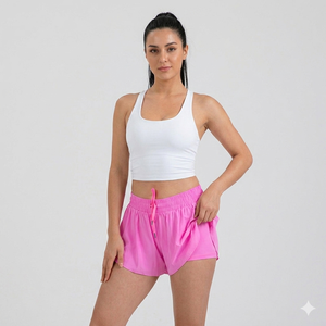 Pantalon de sport fluide pour femme, en coton respirant et écologique, avec volants, idéal pour le cyclisme, la gym, le yoga et la course, séchage rapide, collection été 2-en-1, confortable et décontracté. - Product Image 1