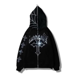 Custom Brand Name Rhinestone Hoodie Men Women Letter Graphic <b>Gothic</b> Hoodie Print Sweatshirt Full Zip Up Oversized <b>Jacket</b> - Product Image 2