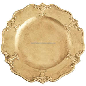 Assiette de service en laiton style floral artisanal, plat de présentation pour mariage, vaisselle de luxe dorée, fournitures de restaurant - Product Image 1