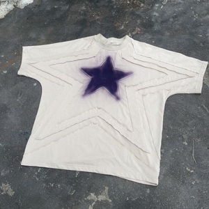 Premium 100% Cotton Oversized T Shirt Custom Embossed <b>Star</b> Logo Unisex Streetwear Hip Hop Men Tee - Product Image 1