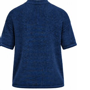 Navy <b>Blue</b> <b>Men</b> Knitted T Shirt Short Sleeve Crew Neck Textured Casual Top Custom Printed Streetwear Summer Fashion Wholesale - Product Image 2