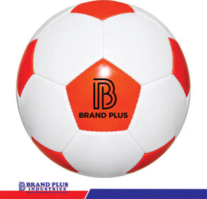 ลูกฟุตบอล Brand Plus Promotional สีขาว-ส้ม สำหรับฝึกซ้อมและแข่งขัน ขนาด 5 ผลิตจากวัสดุ PU เย็บด้วยเครื่องจักร เหมาะสำหรับผู้ใหญ่ แฟนบอล และนักเตะ - Product Image 1