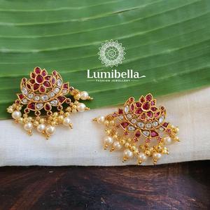 Kemp Vintage Gold Plated Brass Chandelier Earrings with Jade Pearl and Diamond - Product Image 1