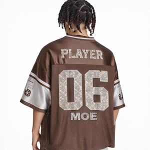 Maillot de football américain Y2K tendance en strass marron de qualité supérieure, coupe oversize en satin et maille, logo personnalisé, fournisseur OEM en gros aux États-Unis - Product Image 3