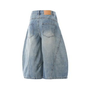 Jean en denim large pour homme, taille haute, coupe ample, délavé, patchwork, style décontracté d'été, en coton mi-lourd - Product Image 5