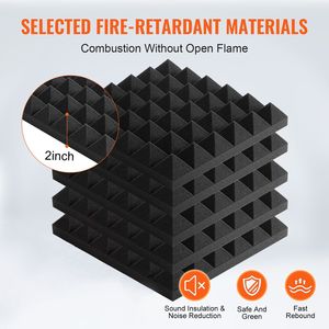 Confezione da 24 Pannelli Acustici Piramidali 12 X 12 X 2 Pollici, Resistenti al Fuoco, Insonorizzanti per Pareti - Product Image 3
