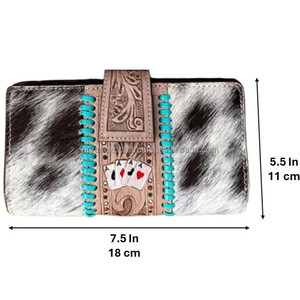 Hot Sale Hand Tooled Hair-On Genuine Leather Turquoise <b>Wallet</b> Western Multifunctional Cow Leather <b>Card</b> <b>Holder</b> Aces Bifold <b>Wallet</b> - Product Image 2