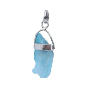 Pendentif en pierre d'aquamarine naturelle, plaqué argent, acier inoxydable, style bohème, charme unisexe, cadeau, bijoux - Product Image 1