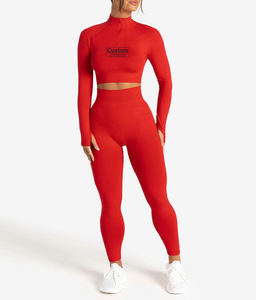 Seamless <b>Long</b> Sleeve Gym Crop <b>Top</b> <b>Women</b> Fitness Workout Half Zip Pullover Athletic Yoga Sportswear Custom Wholesale - Product Image 3