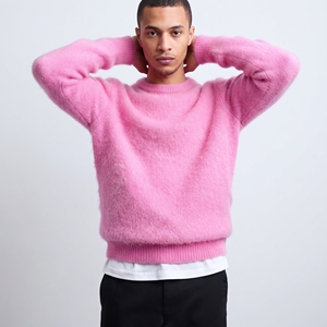 Suéter de Mohair Cepillado para Hombre, Invierno 2026, con Logotipo Personalizado, Cuello Redondo, Color Rosa, Talla Grande, Tejido Jacquard, Colores y Logotipo Personalizables - Product Image 5