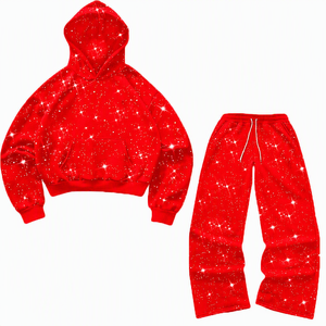 Conjunto Deportivo Unisex con Capucha y Estampado de Purpurina Gris, Corte Holgado Informal, Pantalones con Cordón y Bolsillos Laterales, Ropa de Otoño - Product Image 5