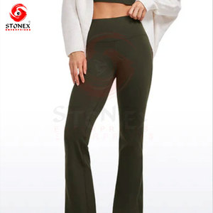 STONEX <b>Women</b> High Waist Flare Leggings Solid Color Side Stripe Sporty Yoga Pants Breathable Knitted Full Length Pants - Product Image 1