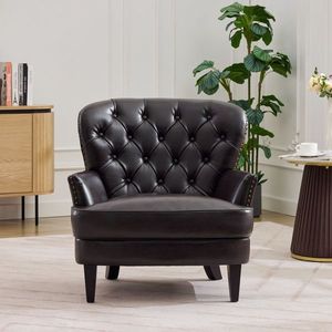 Fauteuil lounge rembourré d'inspiration vintage avec dossier incurvé élégant, pieds en bois massif et garniture cloutée pour salon - Product Image 2