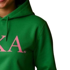 Sudadera con Capucha Verde con Bordado de Letras Rosas, Sudadera de Felpa de Algodón, Informal, de Manga Larga, con Bolsillo Canguro, Unisex - Product Image 2