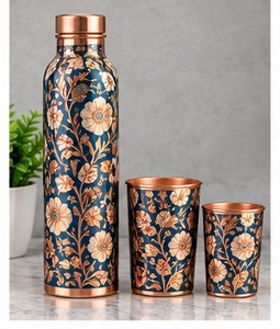 Juego de Botella y Taza de Agua Color Cobre Marrón con Diseño de Mandala, Vajilla Portátil Estilo Bohemio - Product Image 2