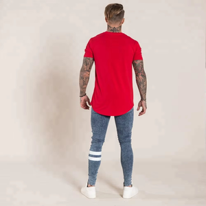 T-shirt rouge pour homme à manches courtes, col rond, coupe classique, en jersey de coton, vêtement décontracté, impression de logo sur le devant - Product Image 4