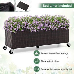 Jardinière mobile sur roulettes lisses, capacité de charge de 132 lb, avec revêtement anti-fuite pour balcon et salon - Pots de fleurs et jardinières - Product Image 5