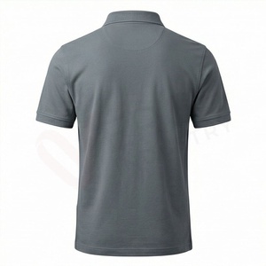 Polo à manches courtes gris pour homme en tissu Oxford de coton, couleur unie décontractée avec poche, coupe classique, respirant, design tissé - Product Image 2