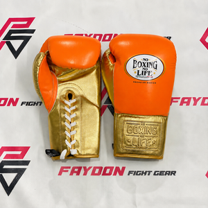 NO BOXING NO LIFE Blue Golden Lace Up Adjustable Hook & Loop Boxing <b>Gloves</b> Adult Fight Gear Real Cowhide Leather Unisex <b>Gloves</b> - Product Image 5