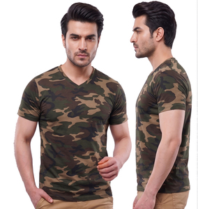 T-shirt à manches courtes col en V camouflage pour homme, jersey décontracté camouflage 100% coton, style été pour homme, t-shirts camouflage pour homme - Product Image 3
