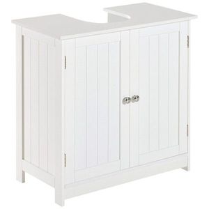 Mobile da Bagno in Legno Massello dal Design Classico, Bianco, con 2 Ante e Ripiano, da Terra, Impermeabile - Product Image 1