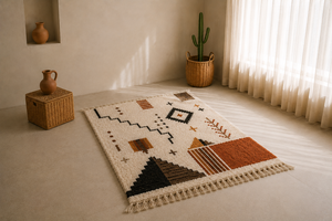 Custom Handmade Moroccan Geometric Tribal Wool <b>Rug</b> Hand Knotted <b>Boho</b> Area Carpet with Fringe for Living Room - Product Image 5