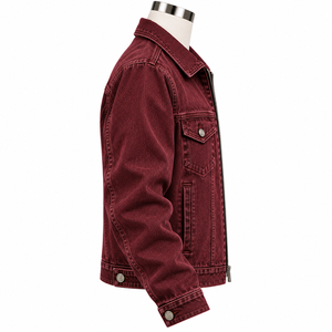 Veste en jean bordeaux pour homme OARH_INT INDUSTRY, coupe classique, fermeture éclair, broderie, couleur unie, style décontracté, pour l'automne - Product Image 5
